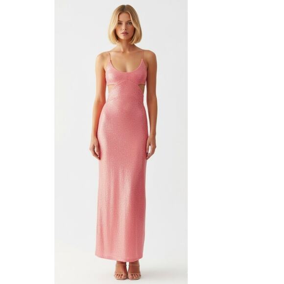 Anthropologie Sequin Scoop-Neck Cutout Dress Small pink NWT - Picture 1 of 8